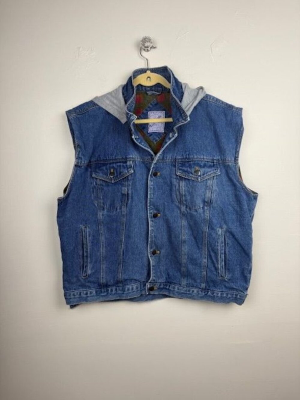 Vintage Expeditions Mens Fleece Lined Hooded Sleeveless Jean Jacket Vest Size XL